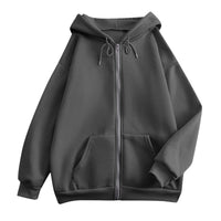 Damen weite Kapuzenjacke mit Reißverschluss, Kängurutaschen und Rippbündchen - Dunkelgrau
