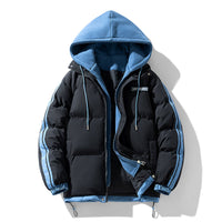 Herren wattierter Parka mit innenliegendem Hoodie und Zwei-Wege-Reißverschluss - Schwarz