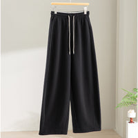 Damen Weite High‑Waist Loungehose aus weichem Baumwollmix mit Elastikbund und Tunnelzug Nord Taschen - Schwarz