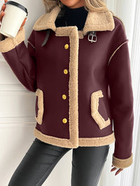 Damen Teddyfelljacke mit Knopfleiste und Seitentaschen - Rot