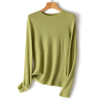 Damen Leichter strukturierter Langarm-Strickpullover mit Rundhals und feiner Crinkle-Optik Nord Taschen - Apfelgrün
