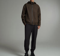 Herren Kurze Wollmisch-Kapuzenjacke mit Reißverschluss und elastischem Saum Nord Taschen - Mokka-Twill