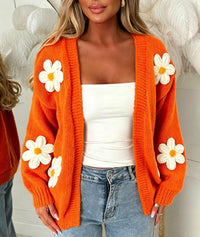 Laura | Damen Oversized Langarm-Cardigan - Orange
