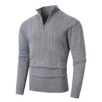 Herren Pullover mit Kabelstrickmuster und Stehkragen - Dunkelgrau