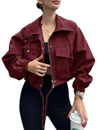 Damen Kurzjacke mit Kordelzug und elastischen Bündchen - Weinrot
