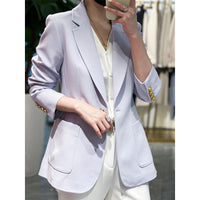 Damen Taillierter Ein-Knopf-Blazer mit aufgesetzten Taschen und schmalem Revers Nord Taschen - Taro-Violett