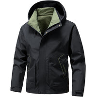 Herren Langarm-Hoodie-Jacke mit Taschen - Schwarz