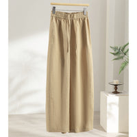 Damen Weite Leinen‑Optik Palazzohose mit elastischem Bund und fließender Silhouette Nord Taschen - Weizengelbe Hose
