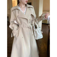 Damen Taillierter A-Linien Trench-Mantel mit breitem Bindegürtel Nord Taschen - Ecru