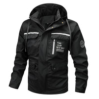 Herren wasserfeste Kapuzen-Regenjacke mit winddichter Membran - Schwarz
