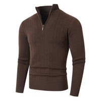 Herren Pullover mit Kabelstrickmuster und Stehkragen - Kaffee Braun