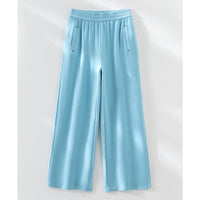 Damen Weite Satin-Loungehose mit elastischem Bund und Eingrifftaschen Nord Taschen - Azurblaue Hose