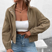 Damen Cropped Langarmjacke mit Taschen - Braun
