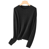 Damen Kuscheliger Zopfstrick-Pullover aus Feinstrick mit Rundhalsausschnitt Nord Taschen - Diamantschwarz