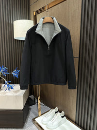 Herren Leichte Reißverschluss-Jacke mit elastischem Saum und kontrastkragen Nord Taschen - Schwarz