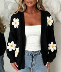 Laura | Damen Oversized Langarm-Cardigan - Schwarz