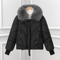 Damen kurzes Pilotenblouson mit voluminösem Schalkragen und Kordelzugsaum - Schwarz