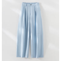 Damen Leichte High-Waist Palazzo-Hose mit vorderer Bundfalte, teilelastischem Bund und seitlichen Eingrifftaschen Nord Taschen - Blau