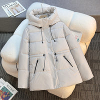 Damen kurze wattierte Kapuzenjacke mit hohem Stehkragen und Kordelzug - Offwhite