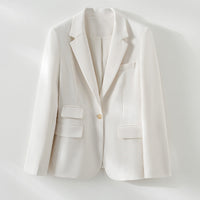 Damen taillierter Ein-Knopf-Blazer mit Reverskragen und Pattentaschen Nord Taschen - Weiß