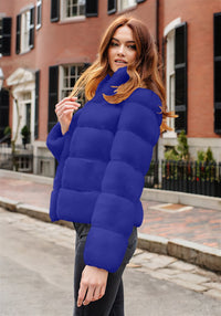 Damen Modische Daunenjacke mit hohem Kragen - Smaragd Blau