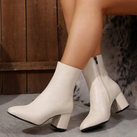 Damen Stiefeletten mit Blockabsatz und vielseitigem Design - Beige