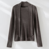 Damen Feiner Feinstrickpullover mit Schalkragen und asymmetrischem Schlaufendetail Nord Taschen - Dunkelbraun