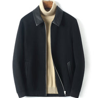Herren Reißverschluss-Wollmix-Jacke mit Lederkragen und schlanker Silhouette Nord Taschen - Modell 1