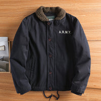 Herren Canvasjacke mit Teddykragen, Isolierfütterung und Kordelzug - Dunkelblau