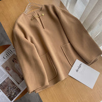 Damen Stilvolle Wolljacke mit langen Ärmeln Nord Taschen - Camel