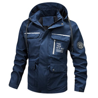 Herren wasserfeste Kapuzen-Regenjacke mit winddichter Membran - Blau