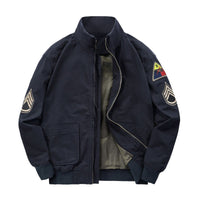 Herren Bomberjacke im Militärstil mit Patches und verdecktem Reißverschluss - Dunkelblau