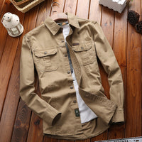 Herren Canvas-Overshirt mit Klappbrusttaschen und verstärkten Nähten - Khaki