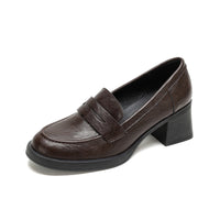 Damen Leder Slip-On-Pumps mit modischem Blockabsatz - Braun