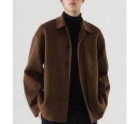 Herren Boxy Wollmix-Hemdjacke mit durchgehender Knopfleiste und überschnittener Schulter Nord Taschen - Dunkelbraun (Kaffee)