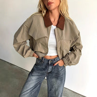 Damen Bomberjacke mit Kragen und geripptem Bündchen - Khaki