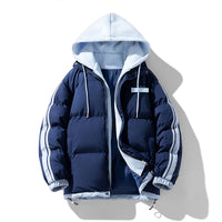 Herren wattierter Parka mit innenliegendem Hoodie und Zwei-Wege-Reißverschluss - Dunkelblau