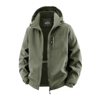 Herren Softshelljacke im Tactical-Stil mit versteckter Kapuze und Brusttasche - Olivgrün