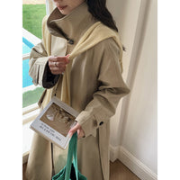 Damen Langer Trenchcoat mit hohem Stehkragen und Raglanärmeln Nord Taschen - Khaki