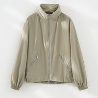 Damen Leichte Nylon-Utility-Jacke mit Stehkragen, Reißverschlusstaschen und elastischem Saum Nord Taschen - Sandfarben