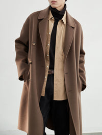 Herren Oversized Wollmantel mit Doppelreiher und Reverskragen Nord Taschen - Kaffee 100% Wolle