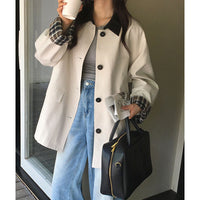 Damen Kurztrenchjacke mit Karofutter und Kontrastkragen Nord Taschen - Apricot
