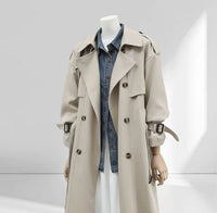 Damen Langer Trenchcoat mit Hochkragen, doppelter Sturmklappe und verstellbaren Manschetten Nord Taschen - Teebraun