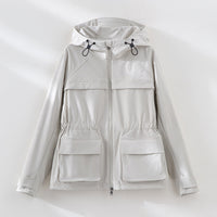Damen Leichte Funktions-Utility-Jacke mit Kapuze, Kordelzug-Taille und aufgesetzten Klappentaschen Nord Taschen - Beige