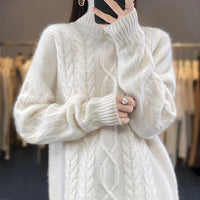 Damen Oversized Pullover mit Rundhalsausschnitt - Weiß