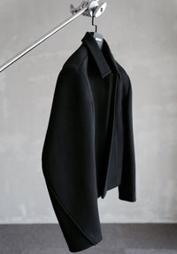 Damen Schlichter Wollmix-Kurzmantel mit verdecktem Reißverschluss und modernem Kragen Nord Taschen - Schwarz