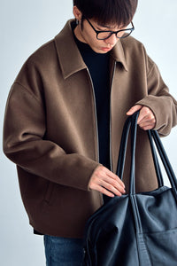 Herren Wolljacke mit Reißverschluss und weiter Passform Nord Taschen - Kaffeebraun
