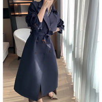 Damen Trenchcoat mit doppelter Knopfleiste und Taillengürtel Nord Taschen - Dunkelblau