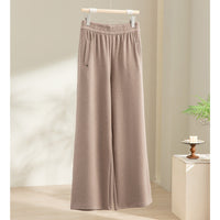 Damen Weite Satin-Loungehose mit elastischem Bund und Eingrifftaschen Nord Taschen - Khaki (Hose)