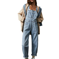 Damen lässige Denim-Latzhose mit praktischen Taschen und verstellbarem Bund Nord Taschen - Hellblau
